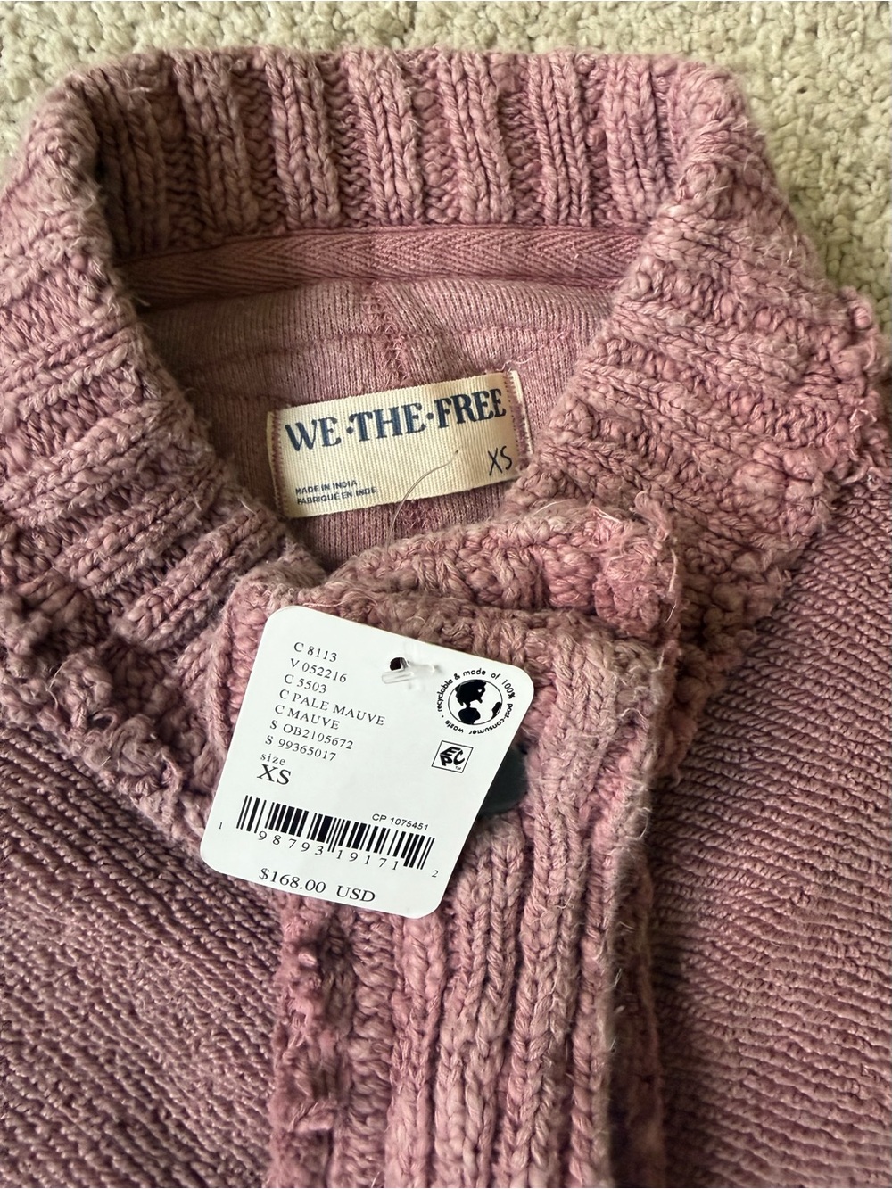 Free People Mauve we the free cute in this cardi nwt! Xs